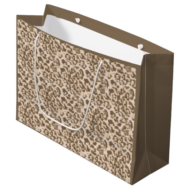 Grand Sac Cadeau empreinte de léopard beige  (Devant Angle)