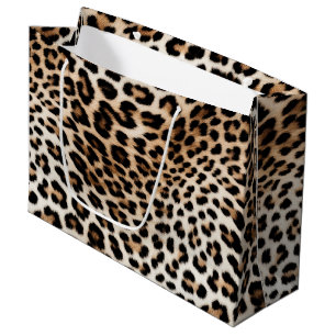 Grand Sac Cadeau Empreinte de léopard blanc chic