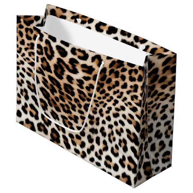 Grand Sac Cadeau Empreinte de léopard blanc chic (Devant Angle)