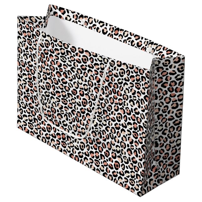 Grand Sac Cadeau Empreinte de léopard blanc noir rose               (Devant Angle)