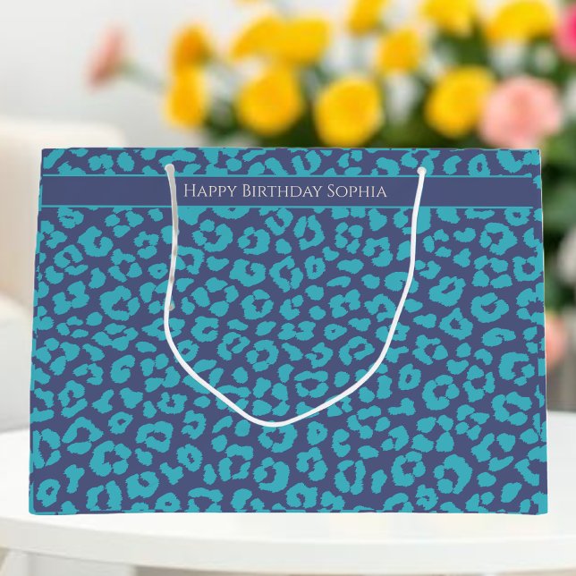 Grand Sac Cadeau Empreinte de léopard bleu (Blue Leopard Print Large Gift Bag)