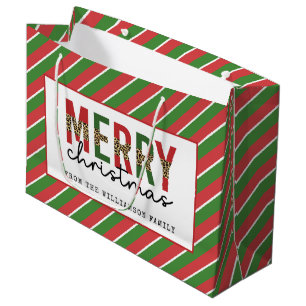 Grand Sac Cadeau Empreinte de léopard de Noël moderne Red Green Str