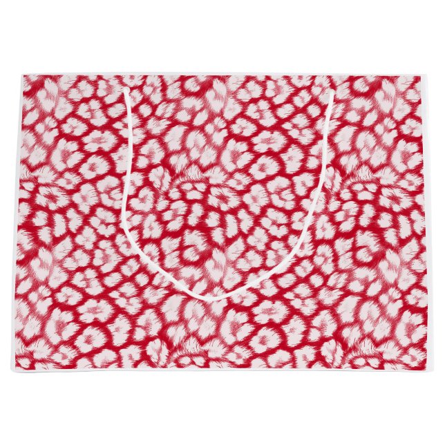 Grand Sac Cadeau Empreinte de léopard rouge et blanc (Devant)