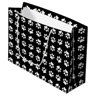 Grand Sac Cadeau Empreinte de patte de chat Motif noir et blanc Ann
