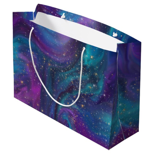 Grand Sac Cadeau Encre cosmique | Turquoise bleu violet Galaxie Neb (Dos Angle)