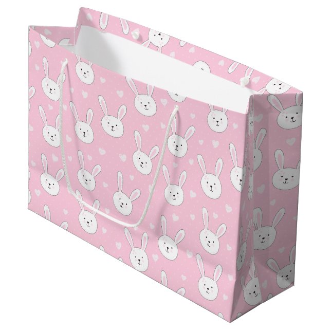 Grand Sac Cadeau Enfants adorable lapin lapin Pâques Coeurs roses (Devant Angle)