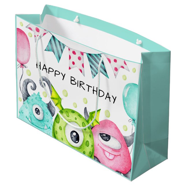 Grand Sac Cadeau Enfants Joyeux Anniversaire Monstres mignonnes (Dos Angle)