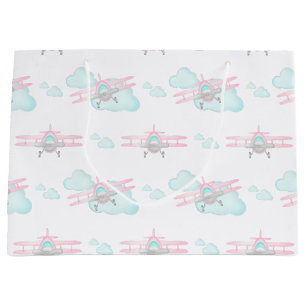 Grand Sac Cadeau Enfants Pink Avion Volant Aviation Anniversaire