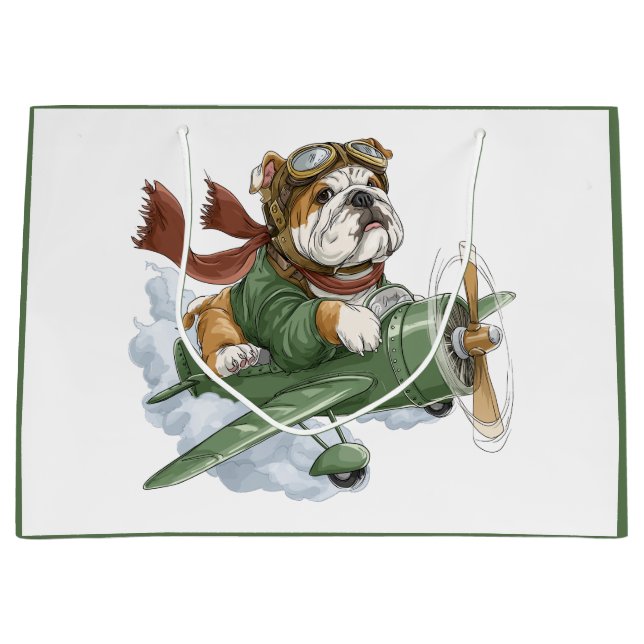 Grand Sac Cadeau English Bulldog Pilot Airplane (Devant)
