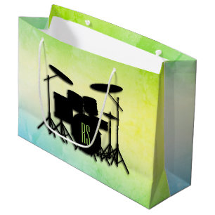 Grand Sac Cadeau Ensemble de tambour monogramme vert