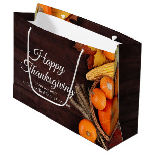 Grand Sac Cadeau Entreprise personnalisée Joyeux Thanksgiving citro