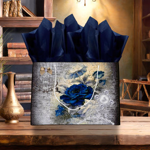 Grand Sac Cadeau Ephémère de Rose victorien bleu foncé