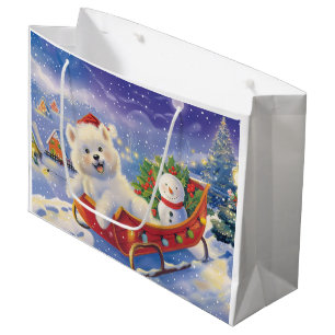 Grand Sac Cadeau Eskimo américain en traîneau neige Noël