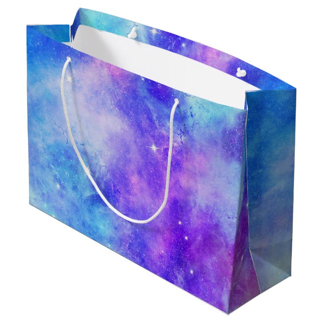 Grand Sac Cadeau Espace de galaxie violet et bleu Abstrait (Dos Angle)