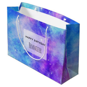 Grand Sac Cadeau Espace Galaxie Violet et Bleu Anniversaire Abstrai