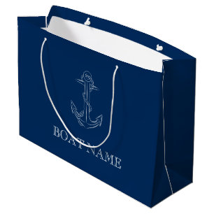 Grand Sac Cadeau Esprit Nautique Ancre Bleu Marine