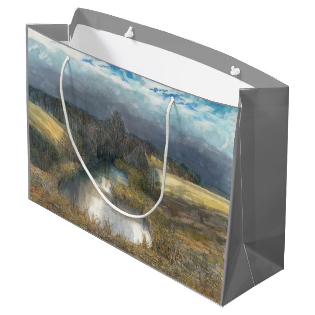Grand Sac Cadeau étang d'automne (Dos Angle)