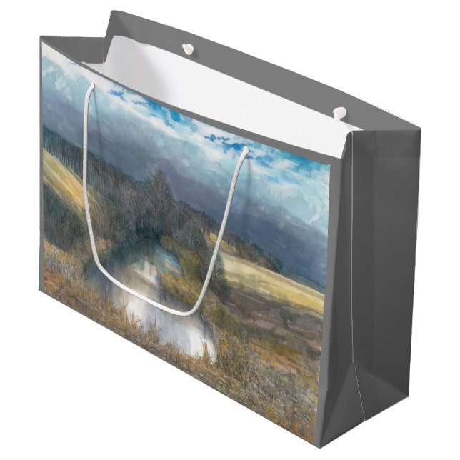 Grand Sac Cadeau étang d'automne (Devant Angle)