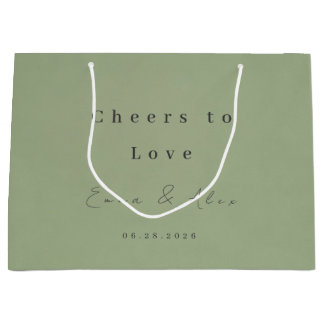 Grand Sac Cadeau Étiquette de faveur de mariage vert sauge