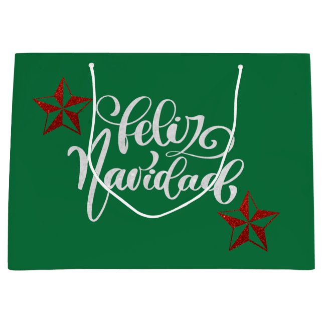 Grand Sac Cadeau Étoile de Noël de la Parties scintillant rouge (Devant)