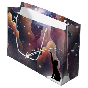 Grand Sac Cadeau Étoile de tir de l'espace de chat noir