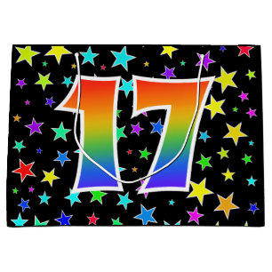 Grand Sac Cadeau Étoiles Colorées + Motif Arc-en-ciel "17" Evénemen