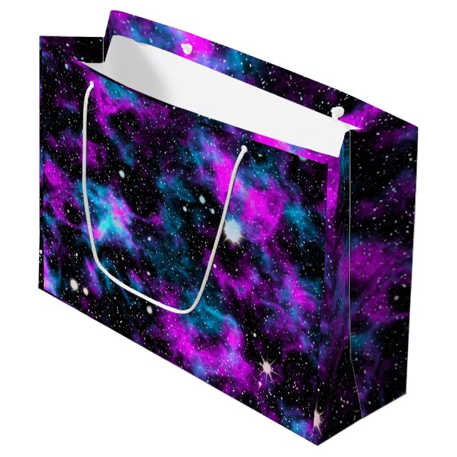 Grand Sac Cadeau Étoiles cosmiques de Galaxie violette (Devant Angle)