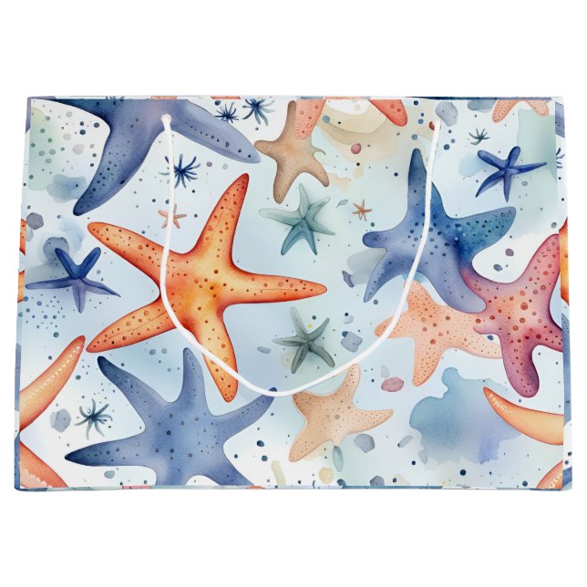 Grand Sac Cadeau Étoiles de mer aquarelle (Devant)
