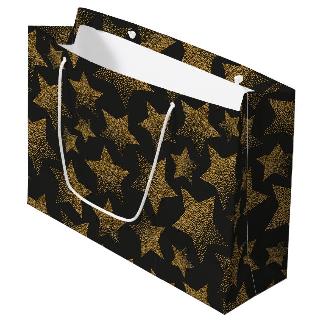 Grand Sac Cadeau étoiles noires et or (Devant Angle)