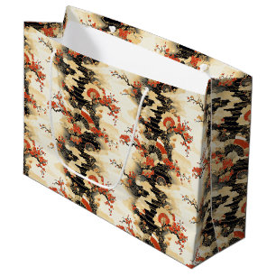 Grand Sac Cadeau Éventail motif fleur de cerisier japonais (3)