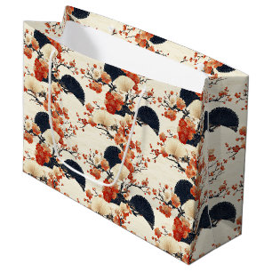 Grand Sac Cadeau Éventail motif fleur de cerisier japonais (6)