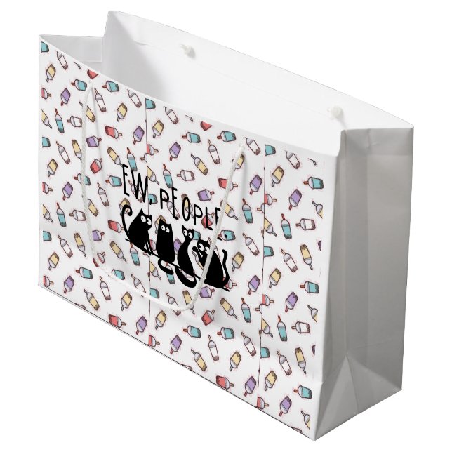 Grand Sac Cadeau Ew Les Gens Sont Drôles, Chats Noirs Meowy  (Devant Angle)