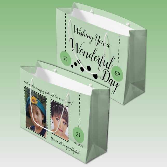 Grand Sac Cadeau Extraordinaire 21e anniversaire nom date vert noir (Créateur téléchargé)