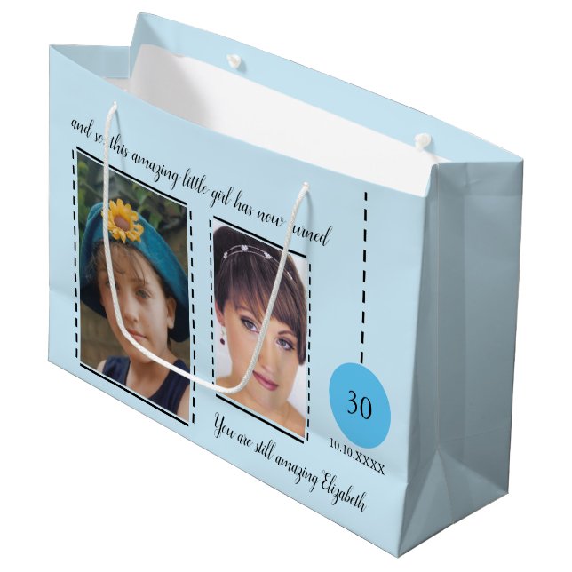 Grand Sac Cadeau Extraordinaire 30e anniversaire date bleu noir (Devant Angle)