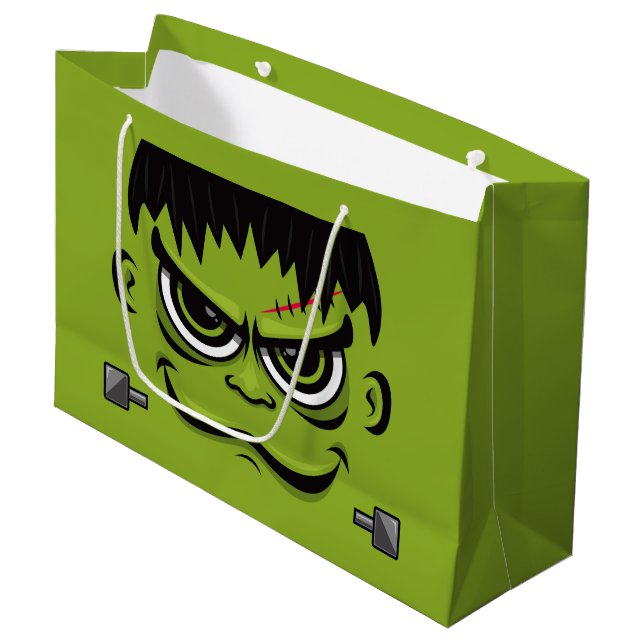 Grand Sac Cadeau Face Frankenstein Halloween (Devant Angle)
