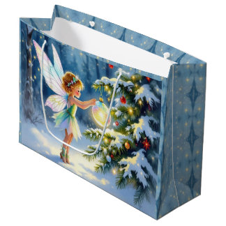 Grand Sac Cadeau Fairy decorating a Christmas Tree Cottage Core