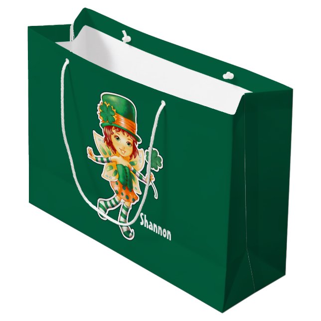 Grand Sac Cadeau Fairy Irish Girl Custom St. Patrick's Day (Devant Angle)