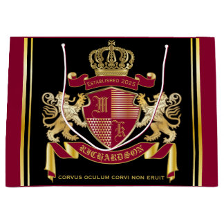 Grand Sac Cadeau Faites votre propre blason d'armoiries d'or rouge