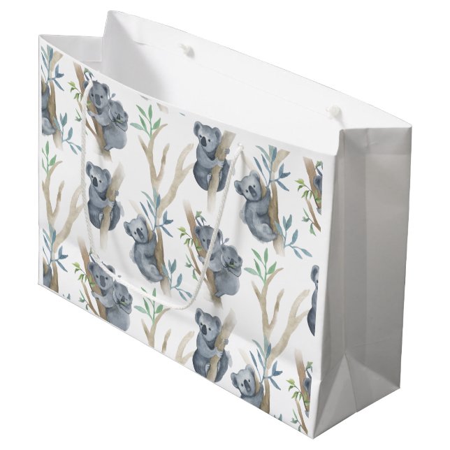 Grand Sac Cadeau Famille Koala de Cute Watercolor (Devant Angle)