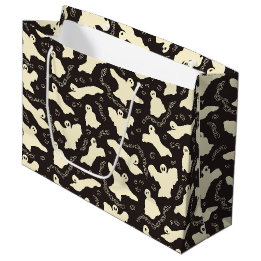 Grand Sac Cadeau Fantasmes crémeux - Motif d'Halloween.