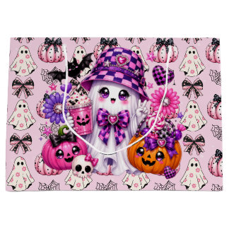 Grand Sac Cadeau Fantôme rose d'Halloween