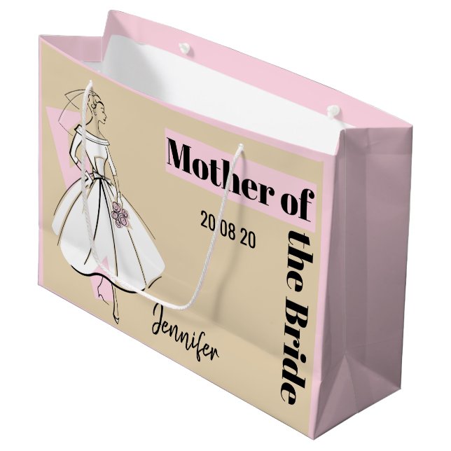 Grand Sac Cadeau Fashion Bride Neutral Mère de Mariée grand rose (Devant Angle)