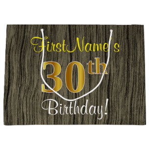 Grand Sac Cadeau Fausse apparence de bois, Fausse or 30e anniversai