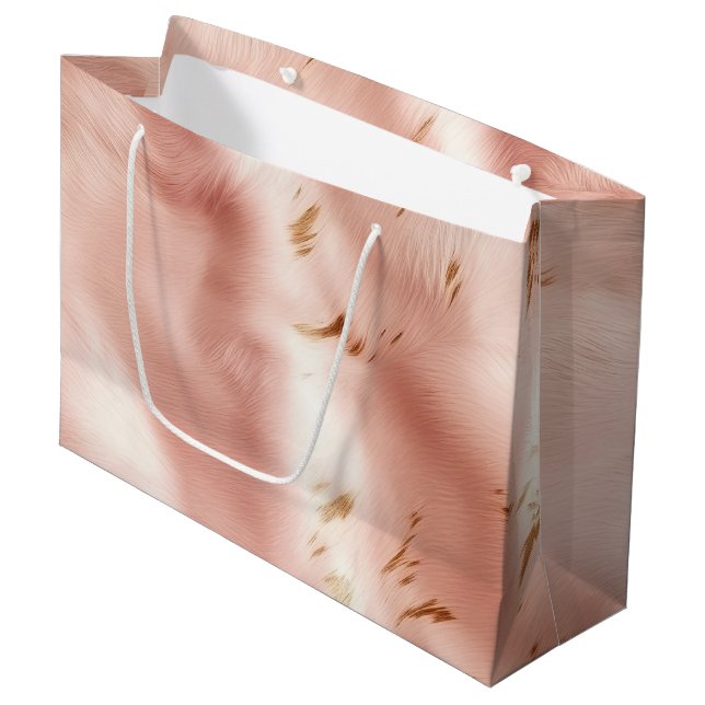 Grand Sac Cadeau Faux cuir de vache rose occidental Anniversaire (Devant Angle)