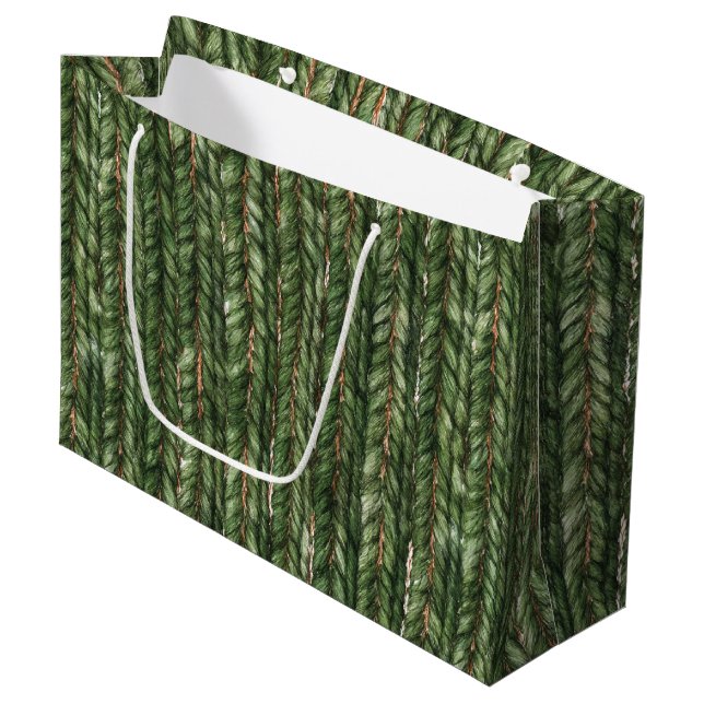 Grand Sac Cadeau Faux fils tissés verts Anniversaire (Devant Angle)