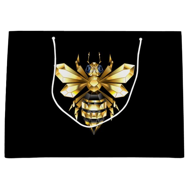 Grand Sac Cadeau Faux logo abeille en feuille d'or sur fond noir (Devant)