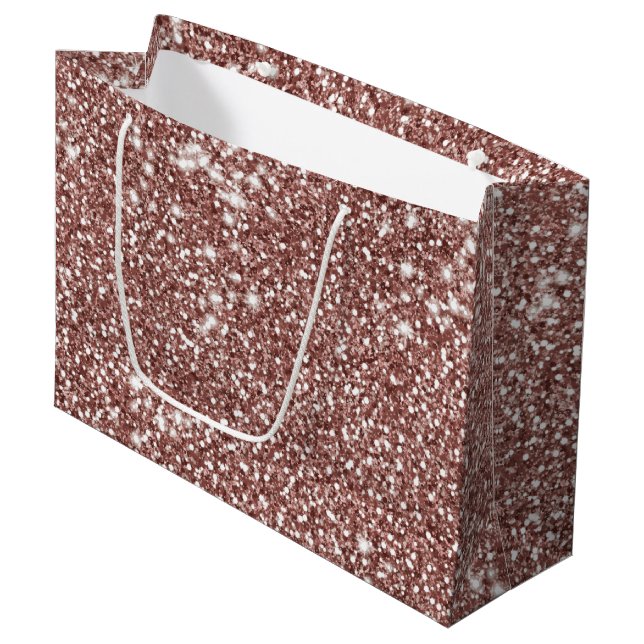 Grand Sac Cadeau Faux Rose Parties scintillant or Texture look desi (Devant Angle)