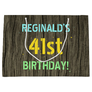 Grand Sac Cadeau Faux Wood, Peint Texte Look, 41e anniversaire + No