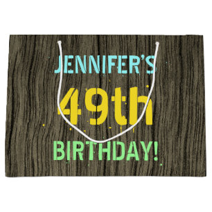 Grand Sac Cadeau Faux Wood, Peint Texte Look, 49e anniversaire + No