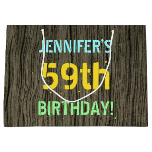 Grand Sac Cadeau Faux Wood, Peint Texte Look, 59e anniversaire + No